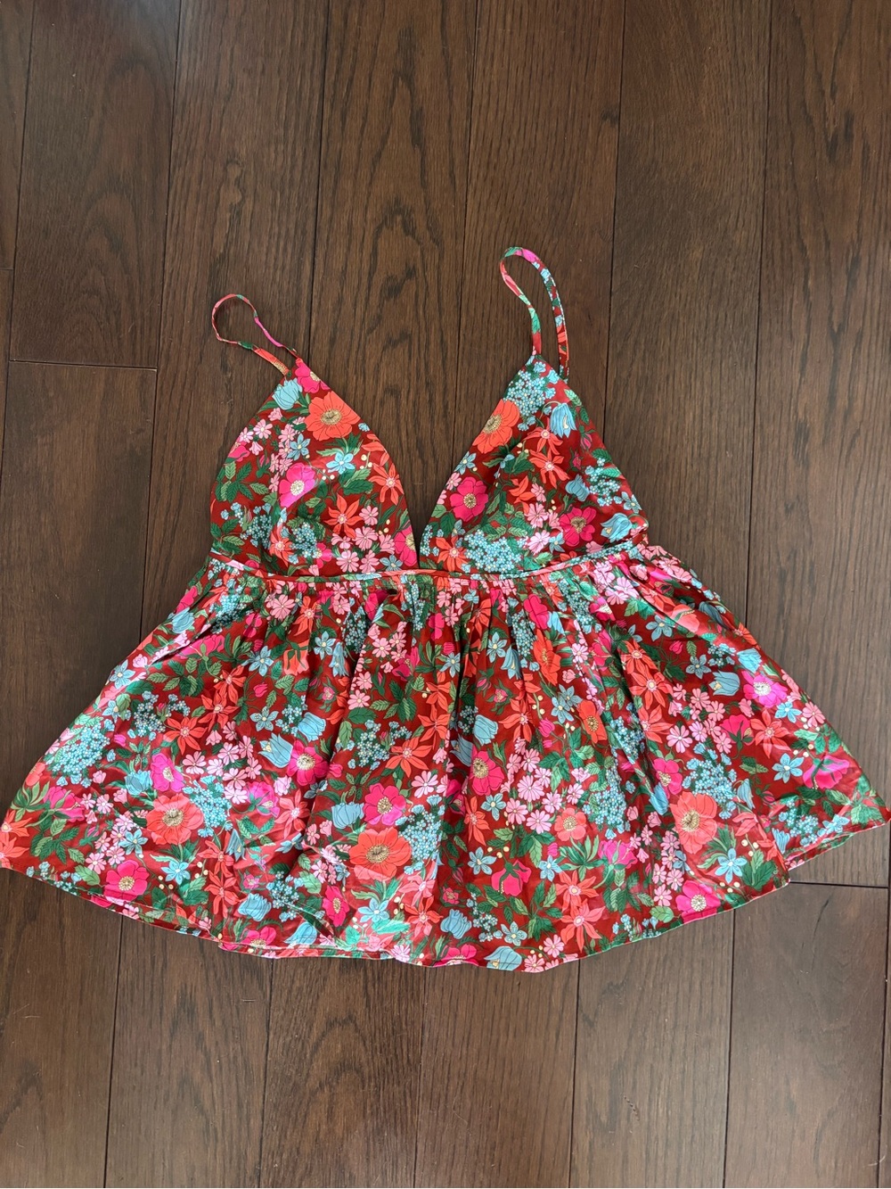 Floral Red & Pink Spaghetti-Strap Tank Top